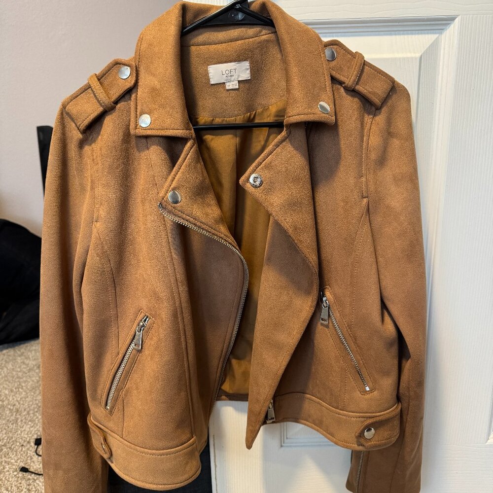 Loft Faux Suede Moto Jacket - Tan - Small Petite - Like New